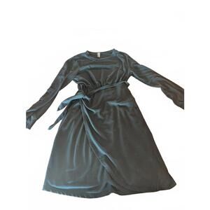 Flamingo Black Long Sleeve Wrap Dress with Tie Waist